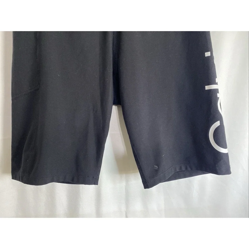 Calvin Klein Performance Womens Black Logo Biker Shorts High Waist Side Pocket L